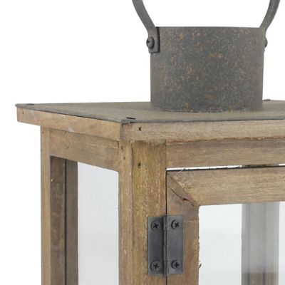 Image showing  18 in. Rustic Wooden Hurricane Candle Lantern