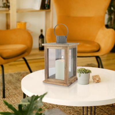 Image showing 5 th Stonebriar Collection 18 in. Rustic Wooden Hurricane Candle Lantern