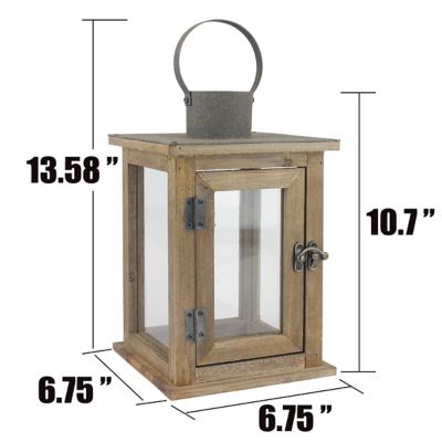 Image showing 7 th Stonebriar Collection 18 in. Rustic Wooden Hurricane Candle Lantern