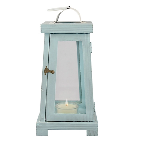Stonebriar Collection Coastal Worn Wooden Tea Light Candle Lantern with Handle, SB-5369A