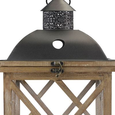 Image showing  18.9 in. Natural Wood and Metal Hurricane Candle Lanterns, 2-Pack