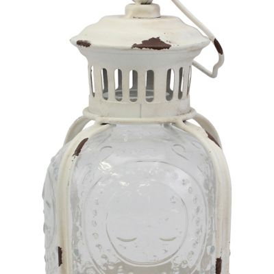 Image showing  10 in. Vintage Worn Metal Votive Candle Lantern with Handle