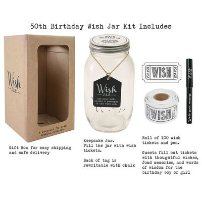 Top Shelf 50th Birthday Wish Jar with 100 Tickets Pen and Decorative Lid