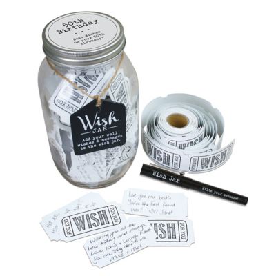 Image showing  50th Birthday Wish Jar with 100 Tickets Pen and Decorative Lid