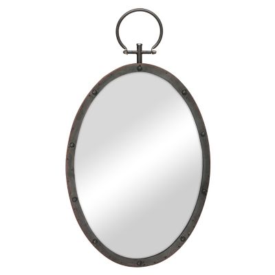 Stonebriar Collection Oval Rustic Metal Wall Mirror with Rivet Detail, 25 in., , SB-5983M