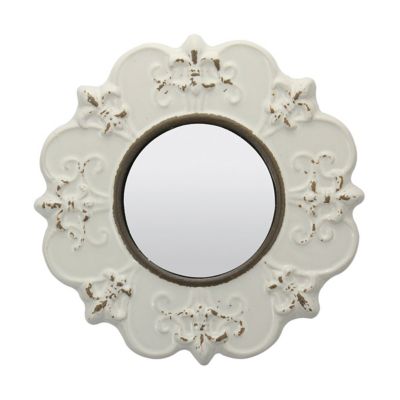 Stonebriar Collection Decorative Round Antique Ceramic Wall Mirror, 8 in., White, SB-5041A