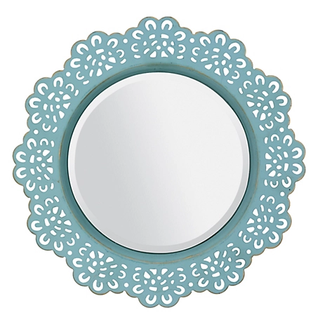 Stonebriar Collection Decorative Round Metal Lace Wall Mirror with Attached Hanger, 12.5 in., Turquoise , SB-5999M-2