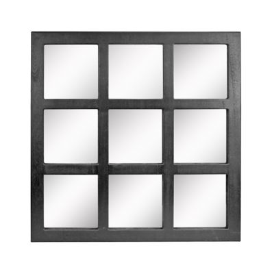 Stonebriar Collection Square Rustic 9-Panel Window Pane Wall Mirror, 23.5 in., Black, SB-6273A