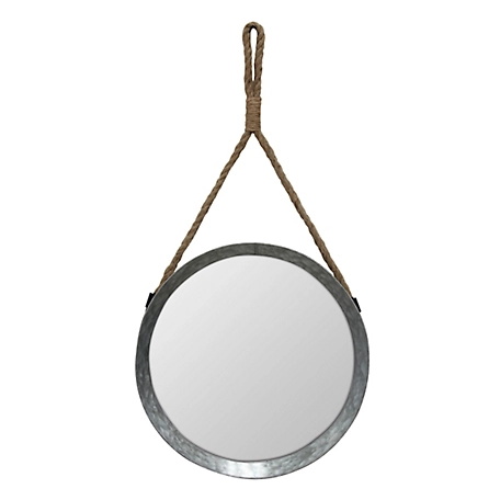 Stonebriar Collection Round Galvanized Metal Wall Mirror with Rope Hanging Loop, 11 in., SB-6074M