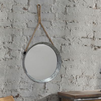 Image showing  Round Galvanized Metal Wall Mirror with Rope Hanging Loop, 11 in., SB-6074M