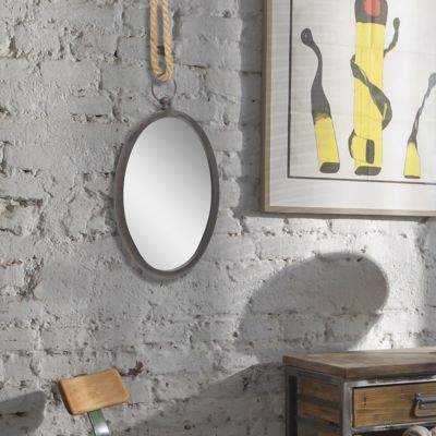 Image showing  Oval Metal Nautical Wall Mirror with Rope Hanging Loop, 12 in., SB-5067A