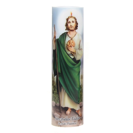 Stonebriar Collection St. Jude Flickering LED Prayer Candle with Automatic Timer