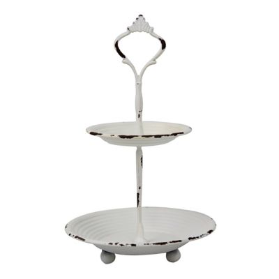 Stonebriar Collection 2-Tier Worn Metal Tray with Attached Handle