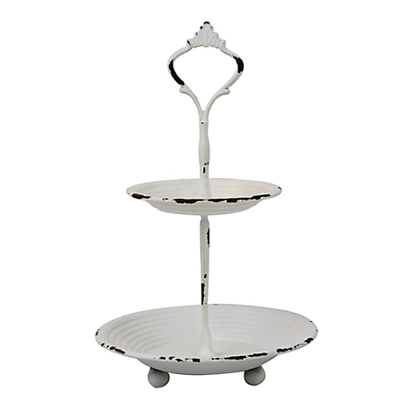 Stonebriar Collection 2-Tier Worn Metal Tray with Attached Handle