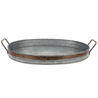 Stonebriar Collection Rustic Galvanized Metal Serving Tray with Rust Trim and Metal Handles