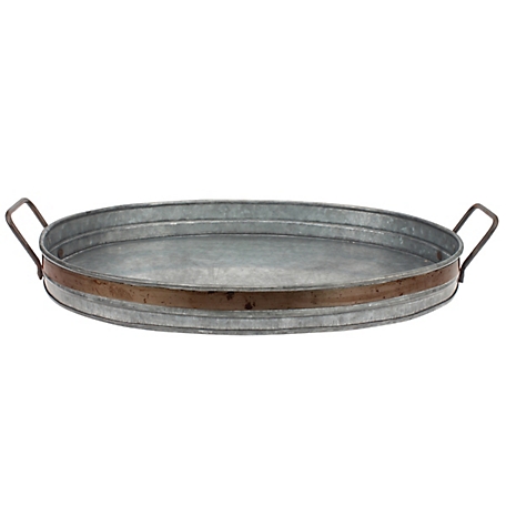 Stonebriar Collection Rustic Galvanized Metal Serving Tray with Rust Trim and Metal Handles