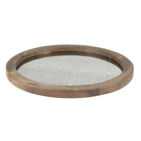 Stonebriar Collection Round Natural Wood Serving Tray with Antique Mirror