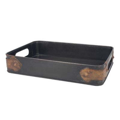 Stonebriar Collection Rectangular Metal Serving Tray with Rust Trim and Cutout Handles