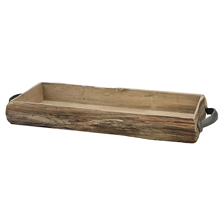 Stonebriar Collection Rectangular Country Rustic Natural Wood Bark Serving Tray with Metal Handles
