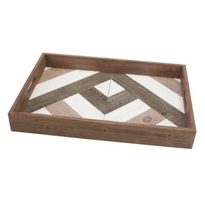 Image showing  Rectangular Geometric Wooden Serving Tray with Handles, 18 in. x 12 in.
