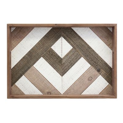 Image showing  Rectangular Geometric Wooden Serving Tray with Handles, 18 in. x 12 in.
