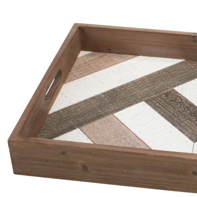 Image showing  Rectangular Geometric Wooden Serving Tray with Handles, 18 in. x 12 in.