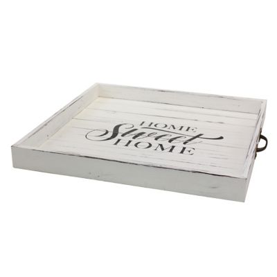 Stonebriar Collection Square Worn Home Sweet Home Wooden Serving Tray with Metal Handles