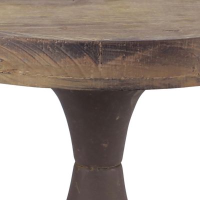 Image showing  Rustic Worn Natural Wood and Metal Pedestal Tray, 11.8 in.