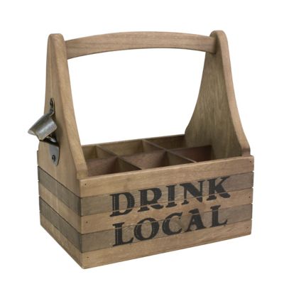Stonebriar Collection Wood Drink Local Beer Caddy with Handle and Metal Bottle Opener