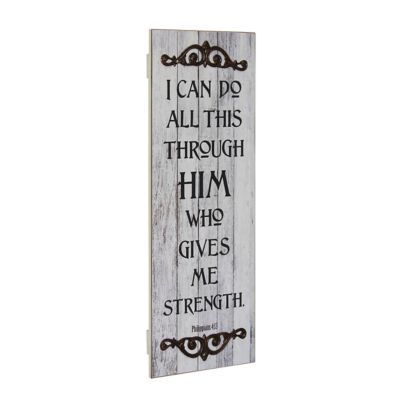 Stonebriar Collection Philippians 4:13 Rustic Decorative Painted Wall Art with Metal Trim, 23 in. x 8 in. x 1 in.