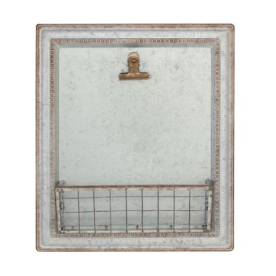 Image showing  Rustic Galvanized Metal Magnetic Memo Board with Clip and Wire Basket