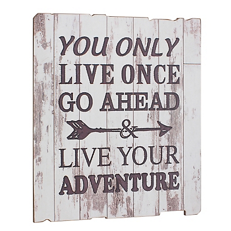 Stonebriar Collection Rustic Wooden Painted Live Your Adventure Wall, 15.6 in. x 15.6 in. x 2 in.