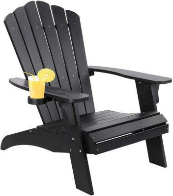 Modern Muse Polystyrene Adirondack Chair, Black, 3.94 in. Cup Holder Diameter, 350 lb. Capacity