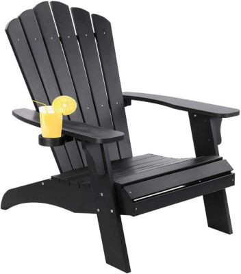 Modern Muse Polystyrene Adirondack Chair with Cup Holder, Black