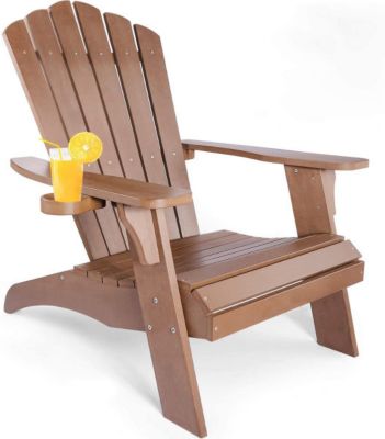 Upland Polystyrene Adirondack Chair with Cup Holder, Brown
