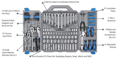 Image showing  1/4 in., 3/8 in. and 1/2 in. SAE/Metric Mechanic's Tool Kit, 163 pc.