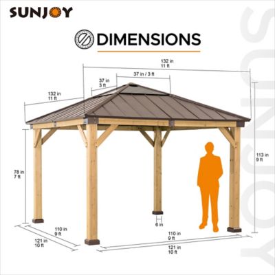Image showing  Amari Outdoor Patio 11 ft. x 11 ft. Cedar Framed Gazebo with Brown Steel and Polycarbonate Hip Roof Hardtop
