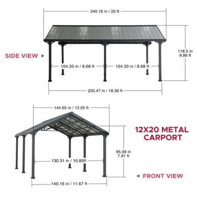 Image showing  12 ft. x 20 ft. Metal Carport, Outdoor Living Pavilion, Gazebo with 2 Ceiling Hooks