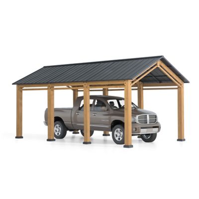 AutoCove 11x20 Wood Carport, Outdoor Living Pavilion, Gazebo with 2 Ceiling Hooks Garage is first come first server, so needed a carport to protect whoever loses for the day