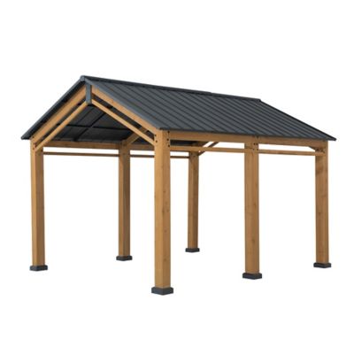Image showing  11x13 Wood Carport, Outdoor Living Pavilion, Wooden Gazebo with Ceiling Hook