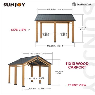 Image showing  11x13 Wood Carport, Outdoor Living Pavilion, Wooden Gazebo with Ceiling Hook