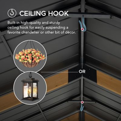 Image showing 5 th Sunjoy 11x13 Wood Carport, Outdoor Living Pavilion, Wooden Gazebo with Ceiling Hook