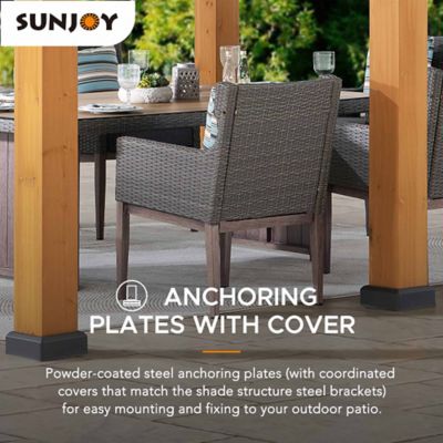 Image showing 6 th Sunjoy 11x13 Wood Carport, Outdoor Living Pavilion, Wooden Gazebo with Ceiling Hook