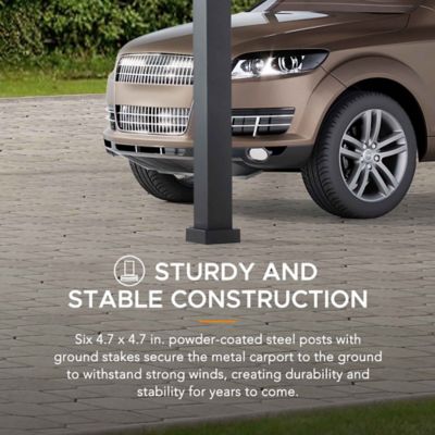 Image showing 5 th Sunjoy 14 ft. x 20 ft. Metal Carport, Outdoor Living Pavilion, Gazebo with 2 Ceiling Hooks