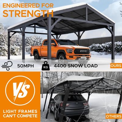 Image showing 9 th Sunjoy 14 ft. x 20 ft. Metal Carport, Outdoor Living Pavilion, Gazebo with 2 Ceiling Hooks