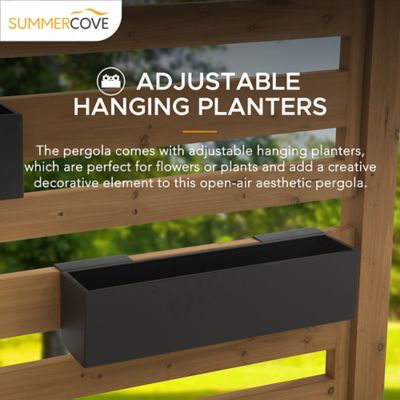 Image showing 5 th SummerCove 10.5 ft. x 10 ft. Cedar Wood Pergola with Adjustable Hanging Planters
