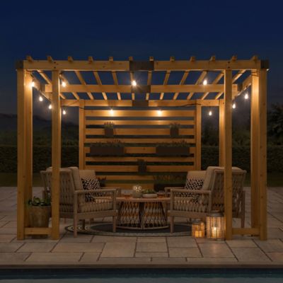 Image showing 7 th SummerCove 10.5 ft. x 10 ft. Cedar Wood Pergola with Adjustable Hanging Planters