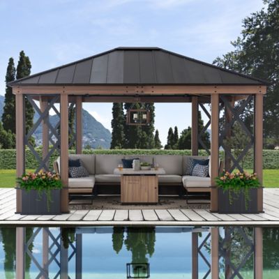 Image showing  13 ft. x 15 ft. Aluminum Frame Hard-Top Patio Gazebo with Steel Roof, Black