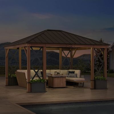 Image showing 9 th SummerCove 13 ft. x 15 ft. Aluminum Frame Hard-Top Patio Gazebo with Steel Roof, Black