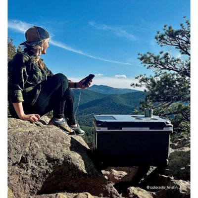 Image showing  60 qt. Insulated Portable Rolling Ice Chest Solar Cooler with Wheels for Party, Tan